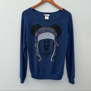 Disney Parks Mickey Mouse Pullover Knit Sweater Womens XS Blue Crew Neck